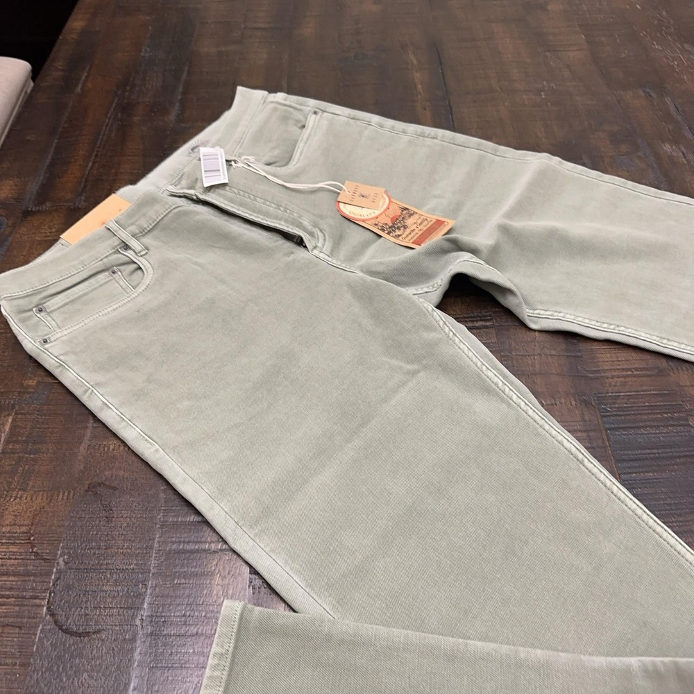 Faherty Jeans Mens 34x34 Green Stretch Terry 5 Pocket Slim Denim Faded Olive
